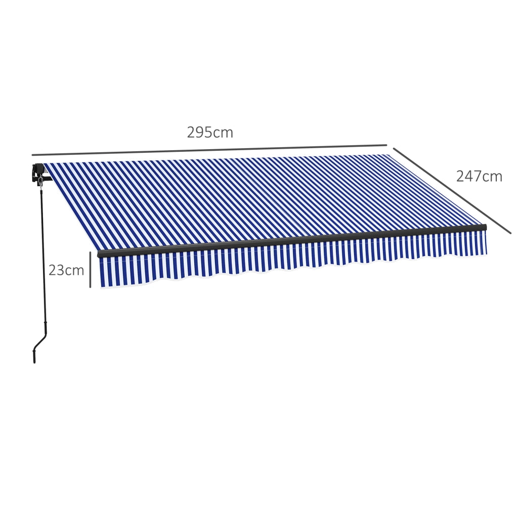 Tenda per balcone retrattile a manovella ¨C Minimal ¨C blu, bianco, alluminio, poliestere