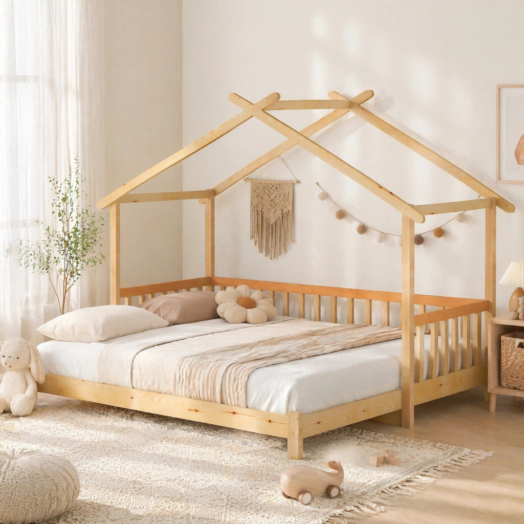 Letto a casetta estensibile in pino naturale 90x200/180x200 cm