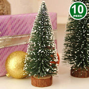 Trade Shop - Set 10 Alberelli Innevati Mini Albero Natale 12cm Decorazioni Addobbi Natalizi -