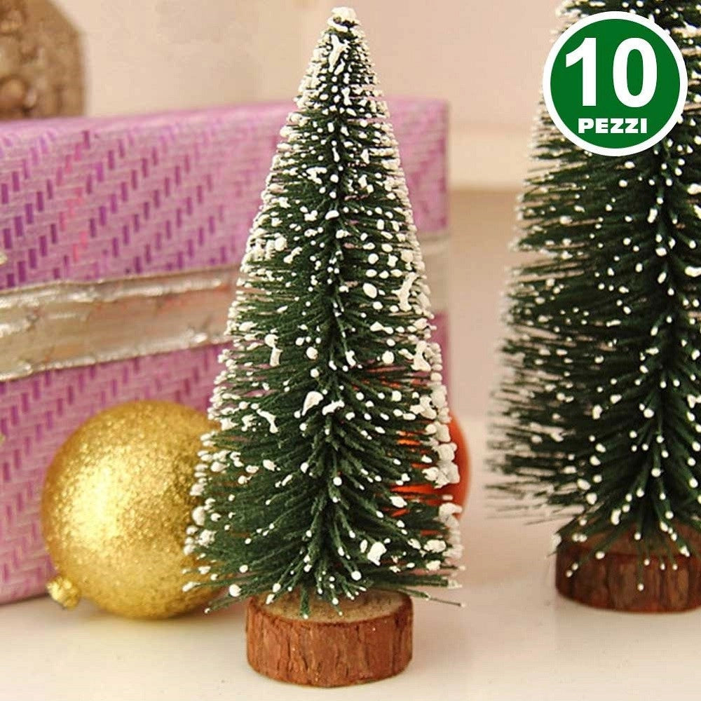 Trade Shop - Set 10 Alberelli Innevati Mini Albero Natale 12cm Decorazioni Addobbi Natalizi -