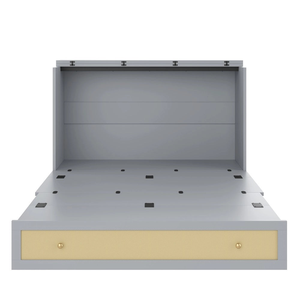 Letto a Scomparsa con Cassetti, Ripiano, USB ¨C MINIMAL ¨C Grigio 140x200