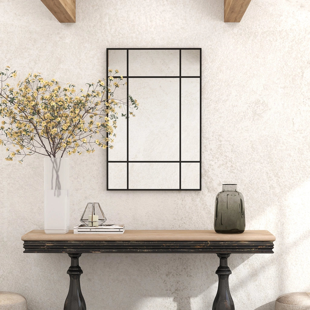 Specchio da parete stile finestra 90x60 cm nero, montaggio verticale e orizzontale per arredo casa
