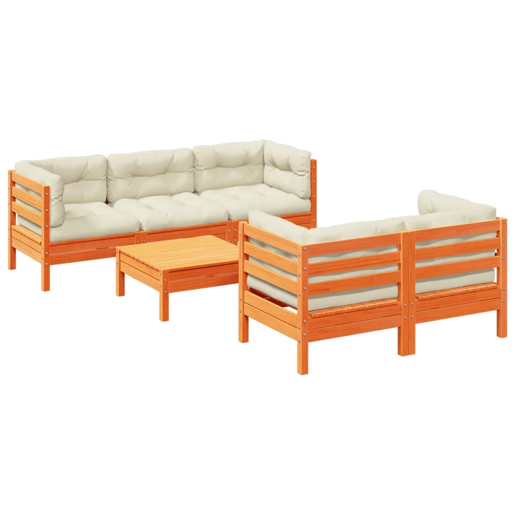 Set Divani Giardino 6pz con Cuscini Marrone Cera Massello Pinocod mxl 116622