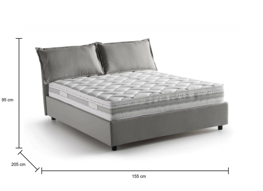 Letto matrimoniale Arden, Letto contenitore con rivestimento in tessuto, Made in Italy, Apertura frontale, con materasso cm 140x190 incluso, Grigio