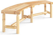 Panchina Curva da Patio, Panchina di Legno Massello per 2-3 Persone, Panca da Fuoco Senza Schienale per Esterni, Giardino e Bordo Piscina, Portata 360 kg (Naturale)
