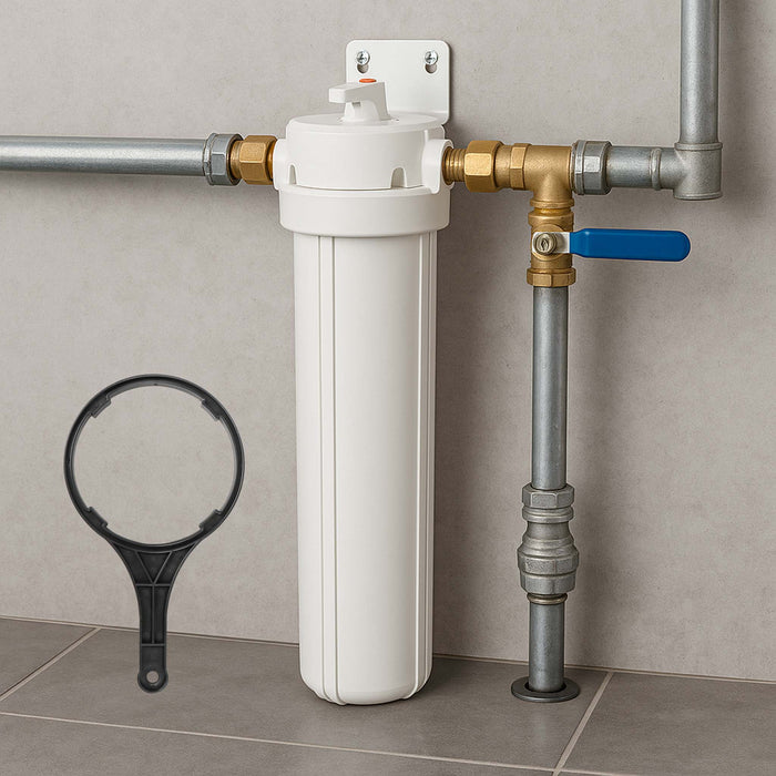 Naturewater Prefiltro, filtro a cartuccia da 20" in PP, per acqua potabile con funzione di controlavaggio, pressione di esercizio 1,5-5 bar, filtraggio acqua domestica