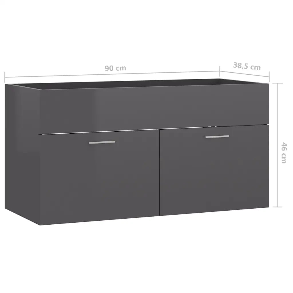 Mobile Lavabo | Armadio Lavabo Grigio Lucido 90x38,5x46 cm in Legno Multistrato