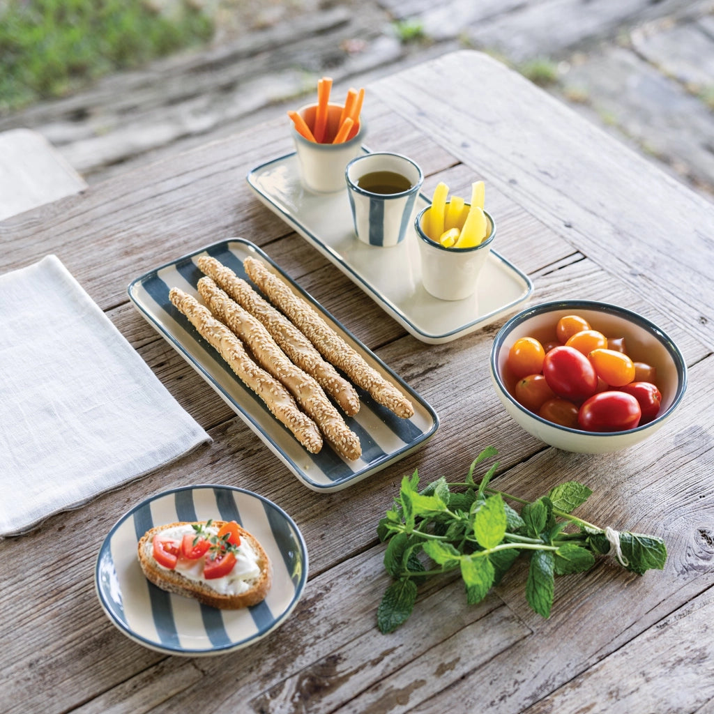 Lido Collezione Righe Set 2 Piatti Rettangolari in Ceramica Artigianale Grigio - Design Italiano Realizzato a Mano a Civita Castellana