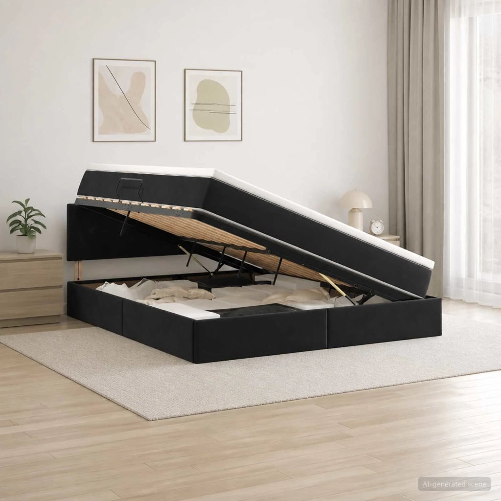 Letto con Contenitore con testiera Nero 180 x 200 cm Velluto 3458825