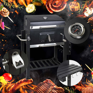 Barbecue a carbone carrellato con coperchio termometro altezza carbone regolabile BBQ a carrello