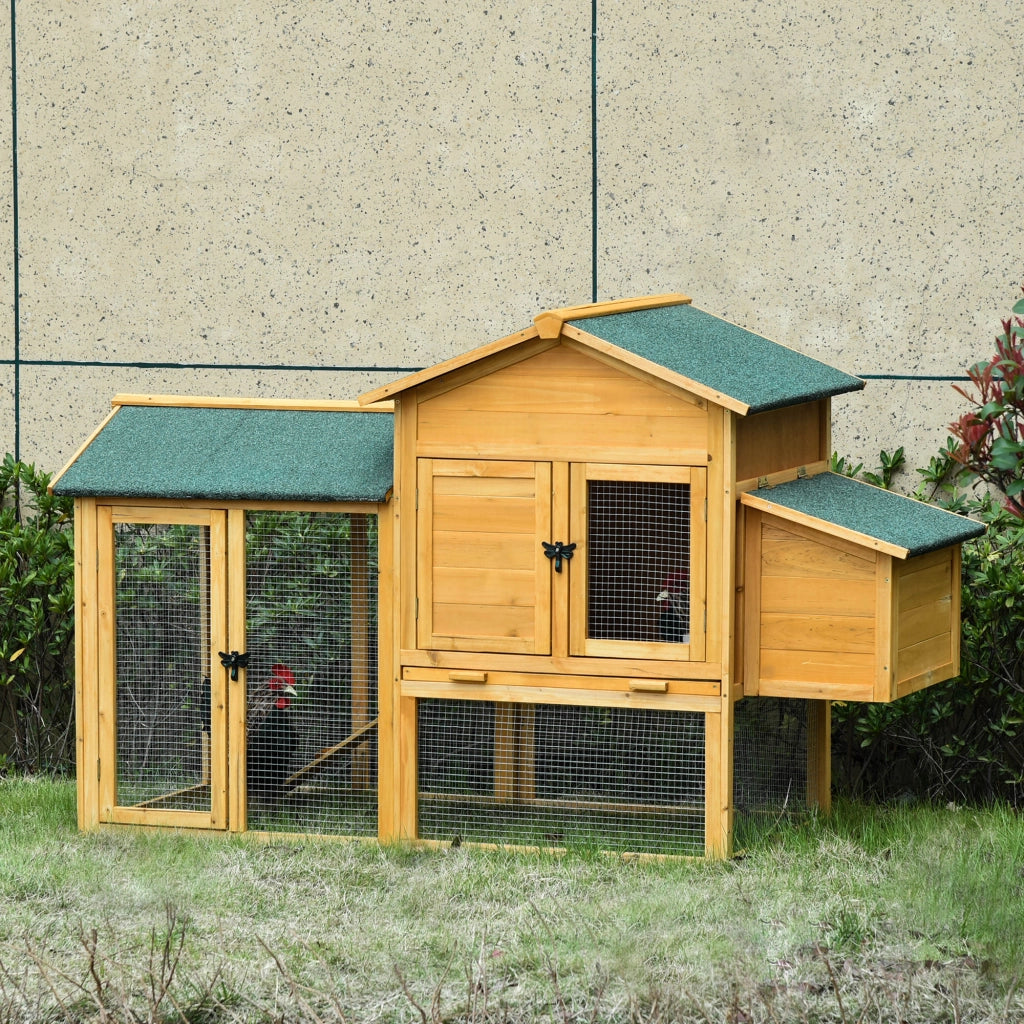 Pollaio per galline nane con recinto e nido ¨C Xylo ¨C Legno di abete sigillato, tetto in asfalto, giallo+verde