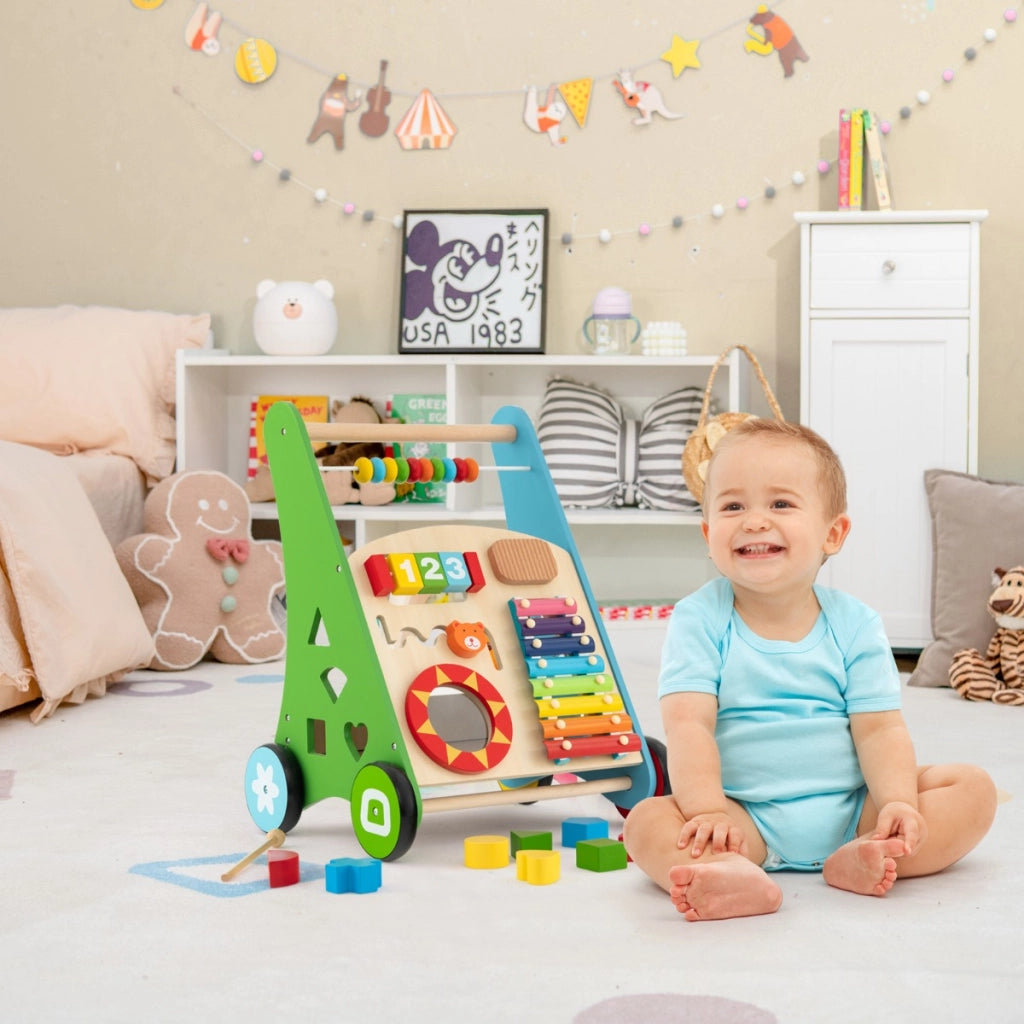 Camminatore per bambini in legno, Camminatore per attivit¨¤ di apprendimento a spingere e tirare 36x32x47cm-Primi passi