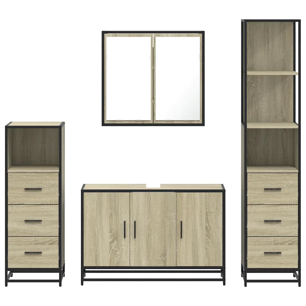 Set Mobili da Bagno 4 pz Rovere Sonoma in Legno Multistrato