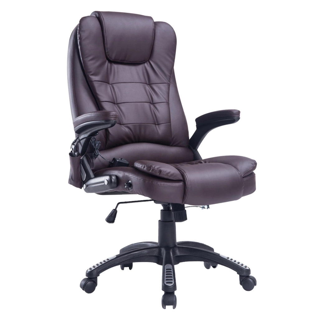 Sedia Poltrona Massaggiante da Ufficio 62x68x121 cm con Riscaldamento in Similpelle Marrone