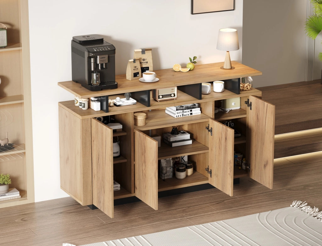 Sideboard con 4 ante e 3 vani aperti, 140x40x85 cm, Natural