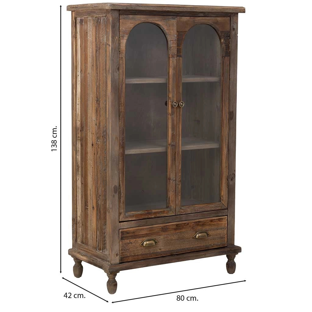 Vetrina in legno con 2 ante e 1 cassetto 80x42x138