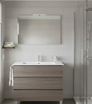 Mobile Bagno BALDER Già Montato 3 cassetti con piedini, lavabo e specchio Rovere affumicato 70x45 cm