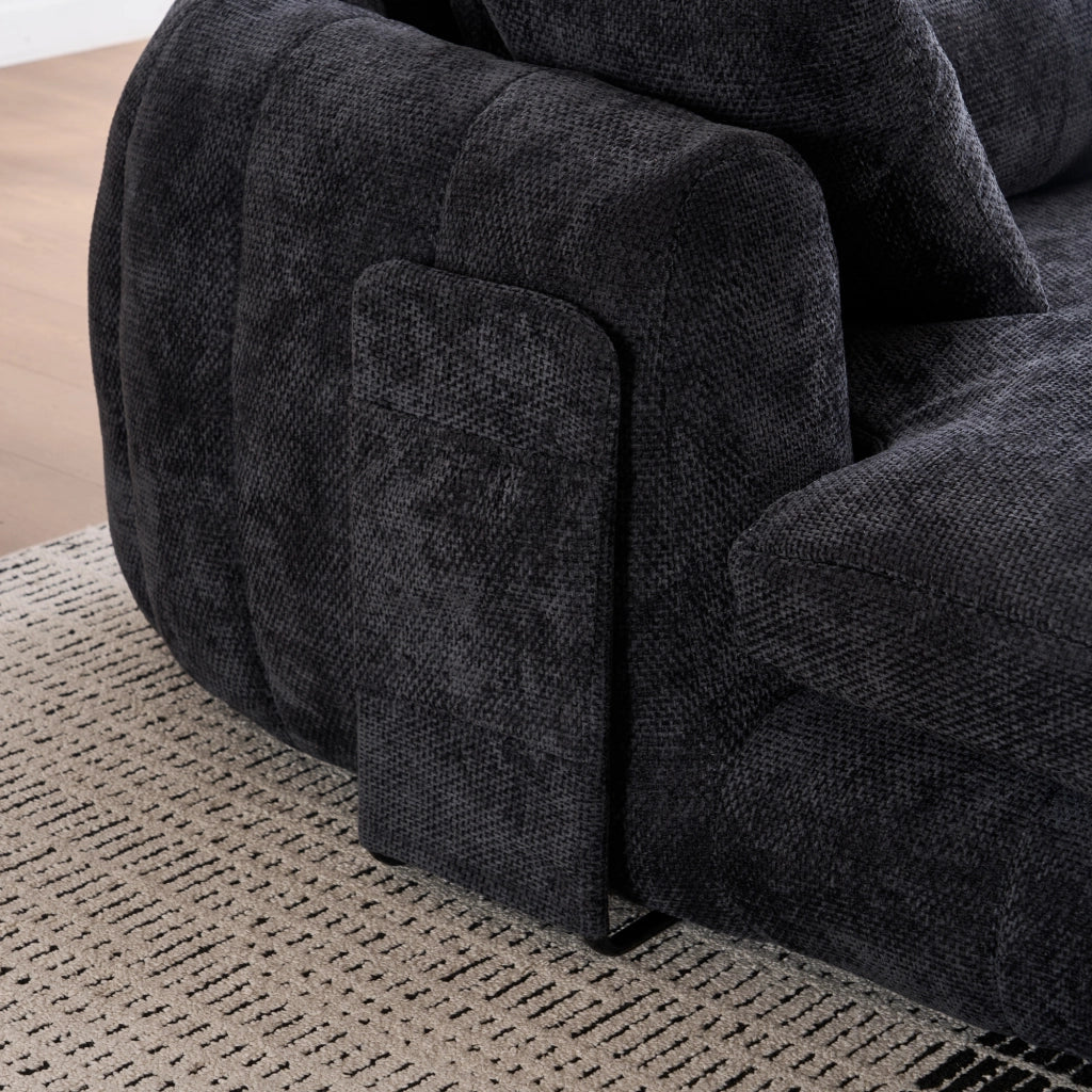 Poltrona chaise longue da interno con seduta profonda e cuscini, in chenille nera