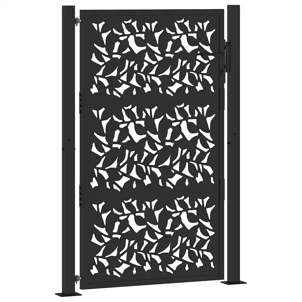 Cancello Giardino Nero 105x155 cm in Acciaio Design a Foglia