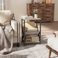 Tavolino da salotto contenitore a 3 livelli, con portariviste a V, struttura in acciaio, 40x30x61cm, Grigio scuro
