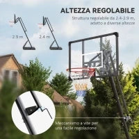 Canestro Basket in Acciaio, Regolabile in Altezza e portatile con Tabellone e Ruote, 107x70cm, Nero e rosso