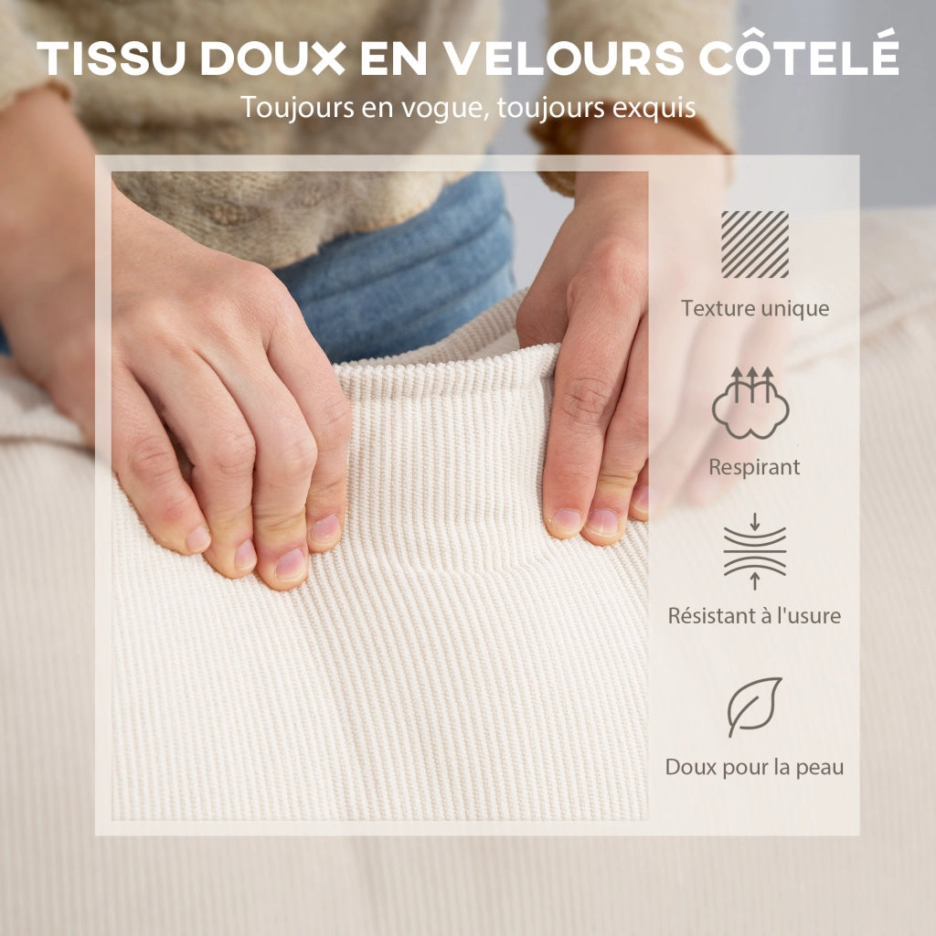 Divano angolare 3 posti reversibile con cuscini ¨C Minimal ¨C tessuto velluto crema