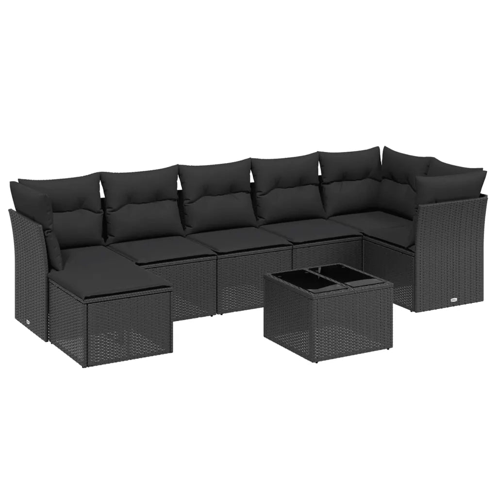 Set Divani da Giardino con Cuscini 8 pz Nero in Polyrattan