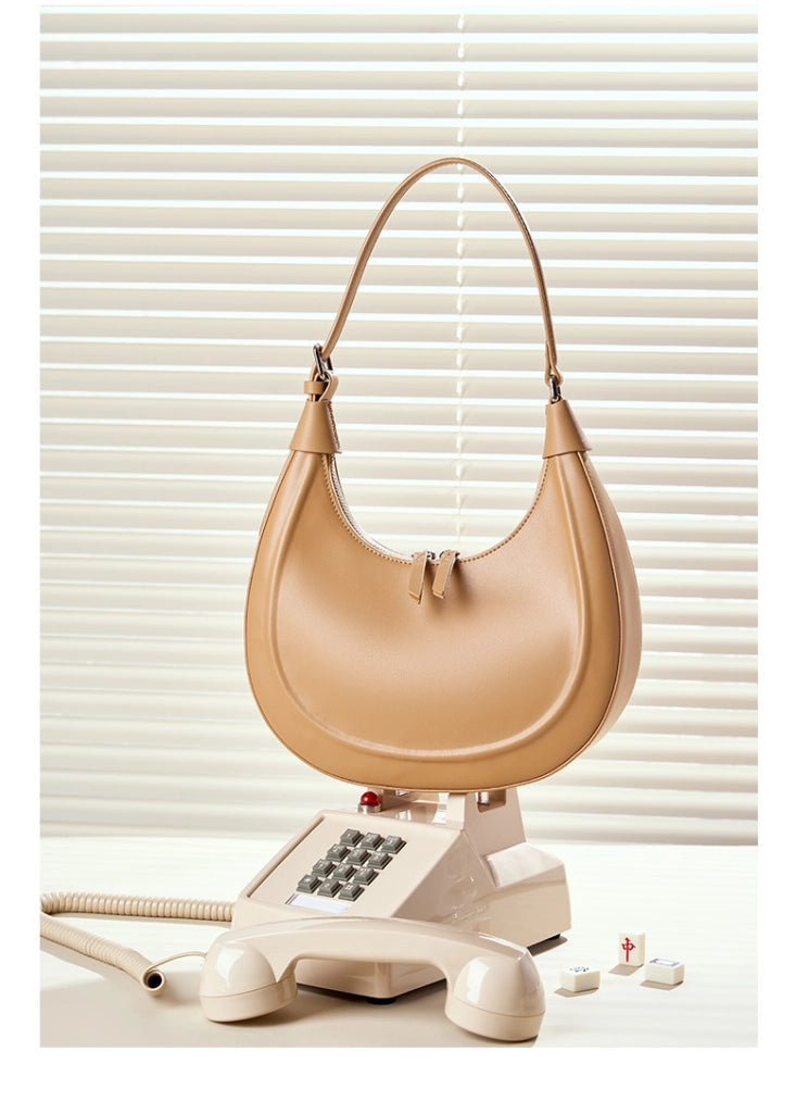 Nuova borsa a tracolla casual da donna in vera pelle, colore marrone.