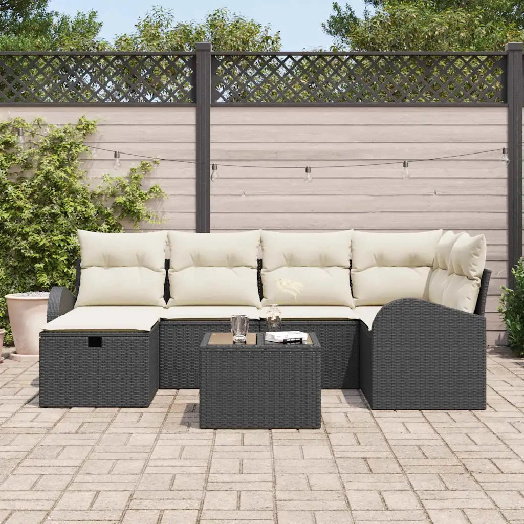 Set Divano da Giardino con cuscino 7 pcs Nero Poly Rattan