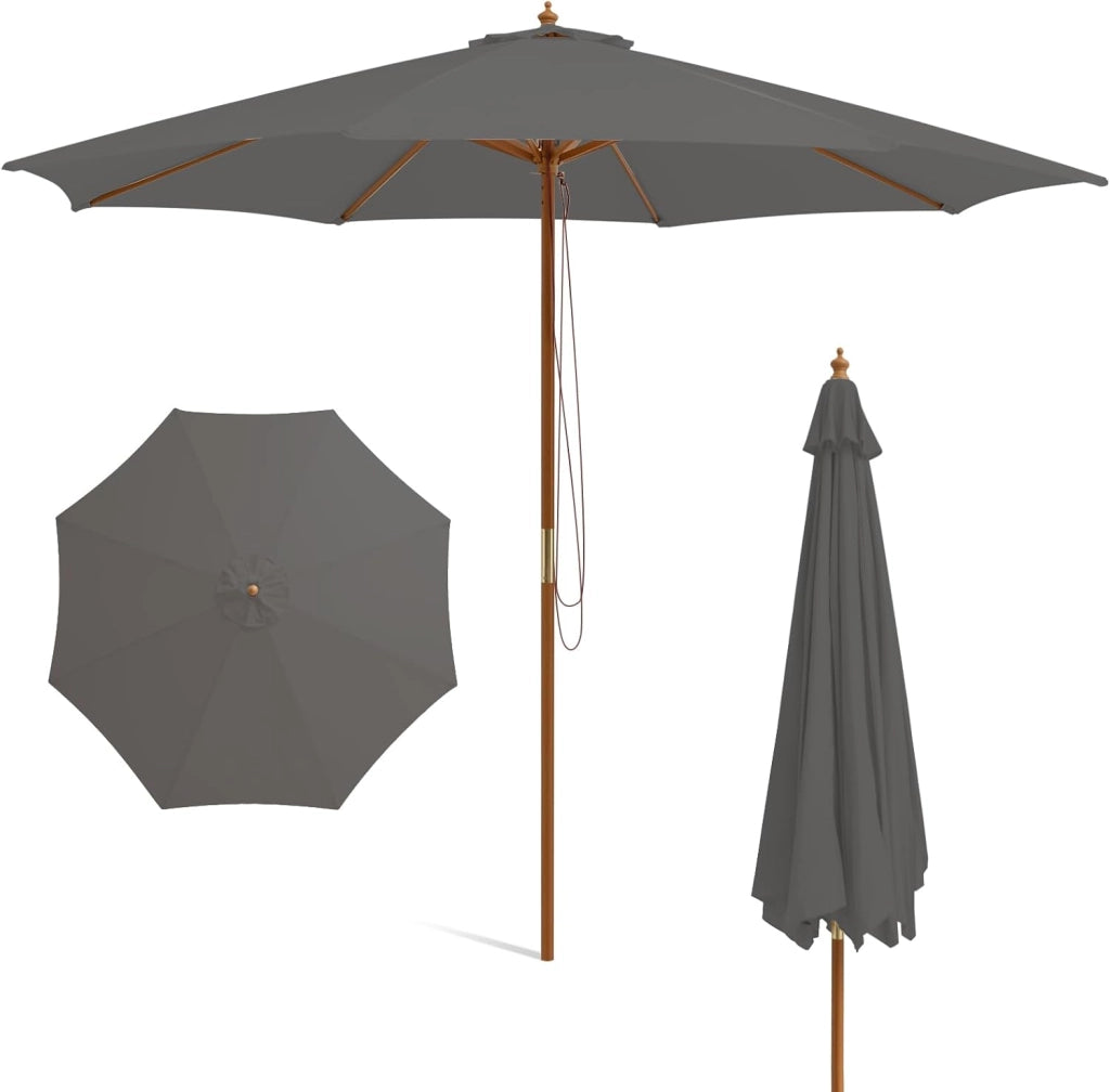 Ombrellone da Giardino 300 x 300 cm, Ombrellone Pieghevole con 8 Stecche di Bambù, 3 Altezze Regolabili, Ombrellone da Parasole Impermeabile, per Giardino Cortile Piscina (Beige)