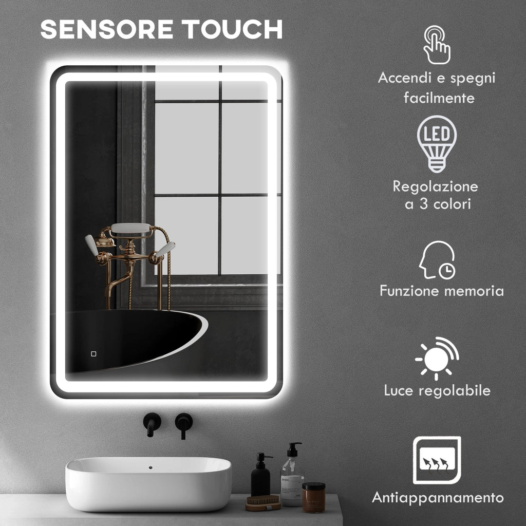 Specchio Bagno LED con Touch e Antiappannamento ¨C Xylo ¨C 70x100cm Bianco