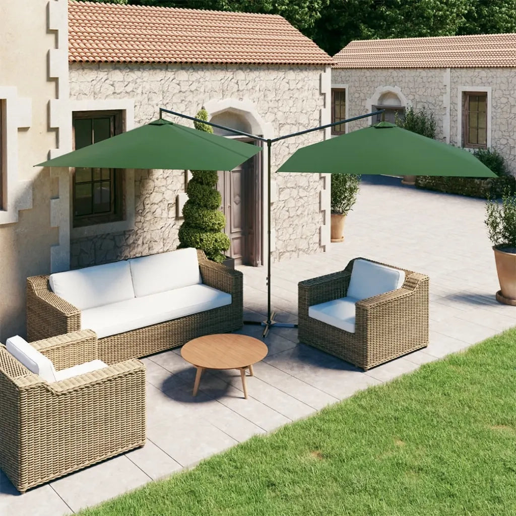 Ombrellone Doppio con Palo in Acciaio Verde 600x300 cm 312554