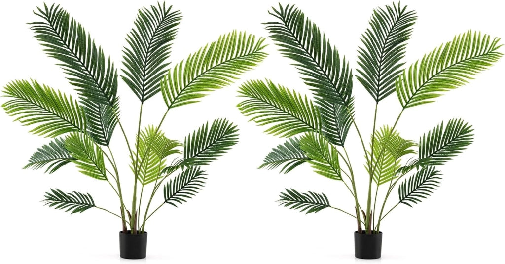 Set di 2 Piante Artificiali di Palma 90 CM/140 CM, Pianta Finta in Vaso da Interno ed Esterno, Decorazione Moderna per Soggiorno, Veranda, Ufficio e Negozio (140 cm)