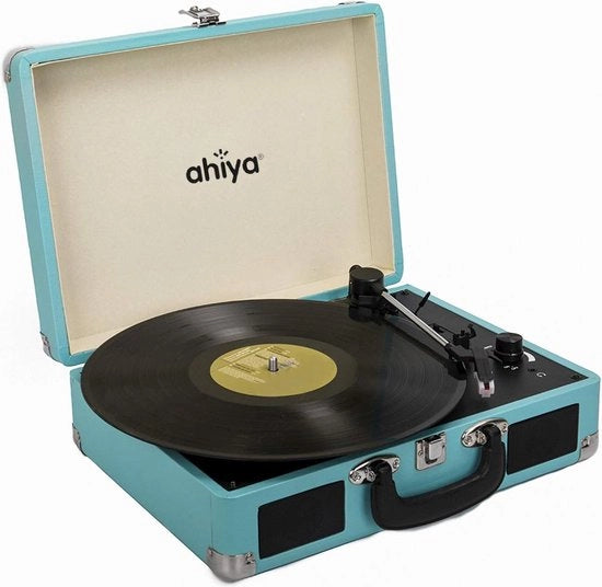 Tavolo da vinile, velocità di rotazione 33/45/78 rpm, altoparlante interno, riserva, uscita Line-Out RCA, ingresso AUX, valigetta vintage (nero)