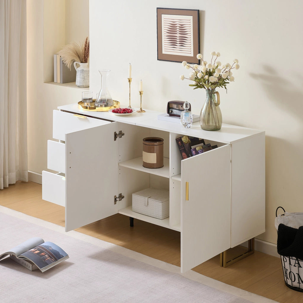 Credenza 2 Ante 3 Cassetti in MDF ¨C Xylo ¨C Gambe in Acciaio, Dettagli Dorati, 160 cm