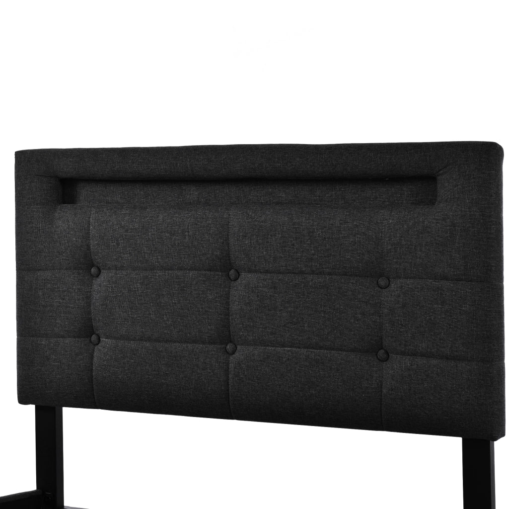 Letto singolo con LED; 2 cassetti e testiera regolabile 90x200 cm; lino nero