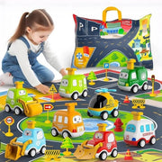 Set di auto giocattolo 10 pezzi - Rimessa auto - Set di gioco - Borsa di stoccaggio - Tappeto di gioco - Adatto per bambini da 1 anno - Set di traffico