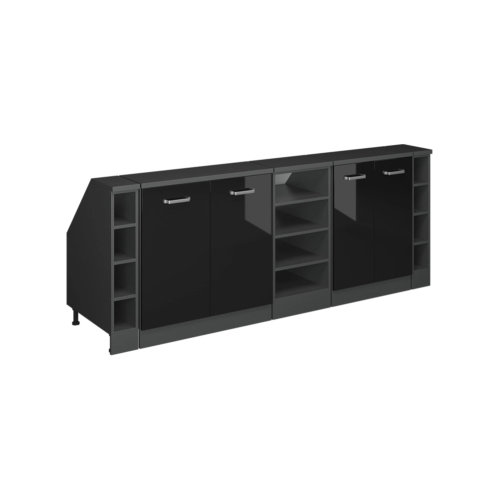 Set di mobili sottotetto Rion Nero lucido/Antracite 210 cm Set di 5 carcasse armadio profondità 60 cm Vicco