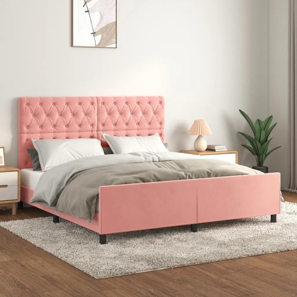 Letto matrimoniale | Letto per adulti | Giroletto con Testiera Rosa 160x200 cm in Velluto