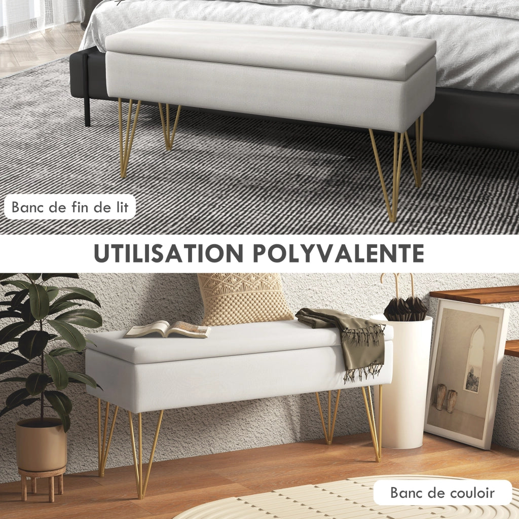 Divano a 2 posti con contenitore in tessuto ¨C Minimal ¨C crema 100x40x49 cm