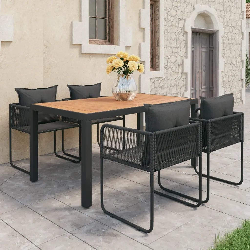 Set da Pranzo da Giardino 5 pz in Rattan PVC Nero e Marrone 3060108