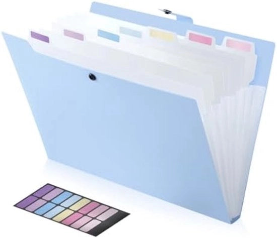 Documentario A4 con 8 compartimenti, cartellino documenti 1 pezzo, chiusura in plastica rigida con progetto di etichetta, cerniera con design di maniglia prevenendo la dispersione, blu