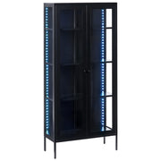 Credenza in acciaio con 2 ante ed elementi in vetro nero stile contemporaneo industriale sala da pranzo soggiorno