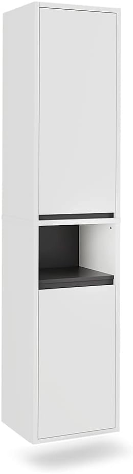 Mobile alto Viola, Bianco/Grigio, 38 x 170 cm con 2 porte, combinabile con la serie Viola per riporre oggetti in bagno