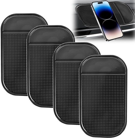 Set di 4 mattoncini antiscivolo per il cruscotto dell'auto, mattoncino autoadesivo per il cruscotto dell'auto, mattoncini antiscivolo lavabili su entrambi i lati per telefoni cellulari, chiavi e occhiali da sole (142 x 83 mm, nero)