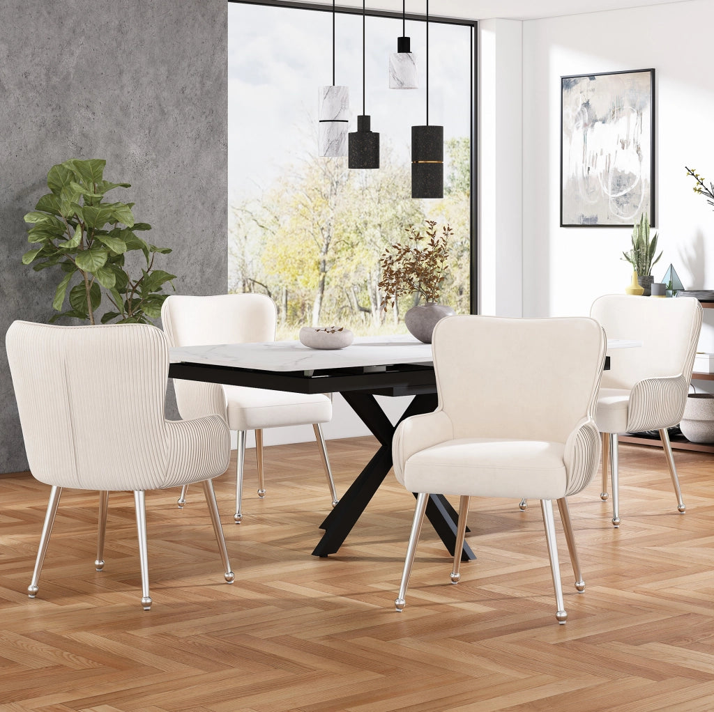 Set di 2 poltroncine in velluto beige con braccioli; supporto lombare e piedini regolabili