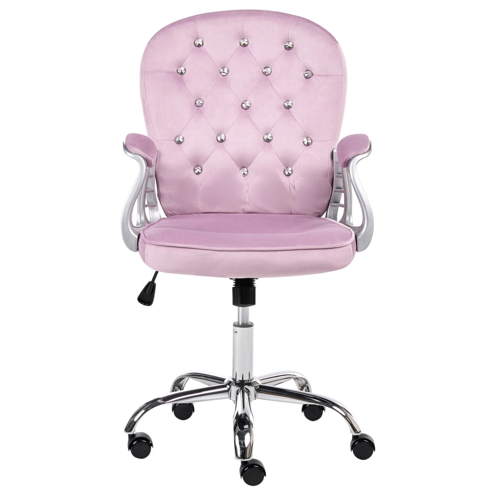 Sedia da ufficio in velluto violetto con altezza regolabile e schienale trapuntato stile retrò moderno