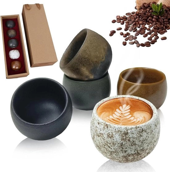 Set di tazze per caffè a mano - 5 pezzi - ceramica - per cappuccino, caffè, mocha e tè - spessi - regalo