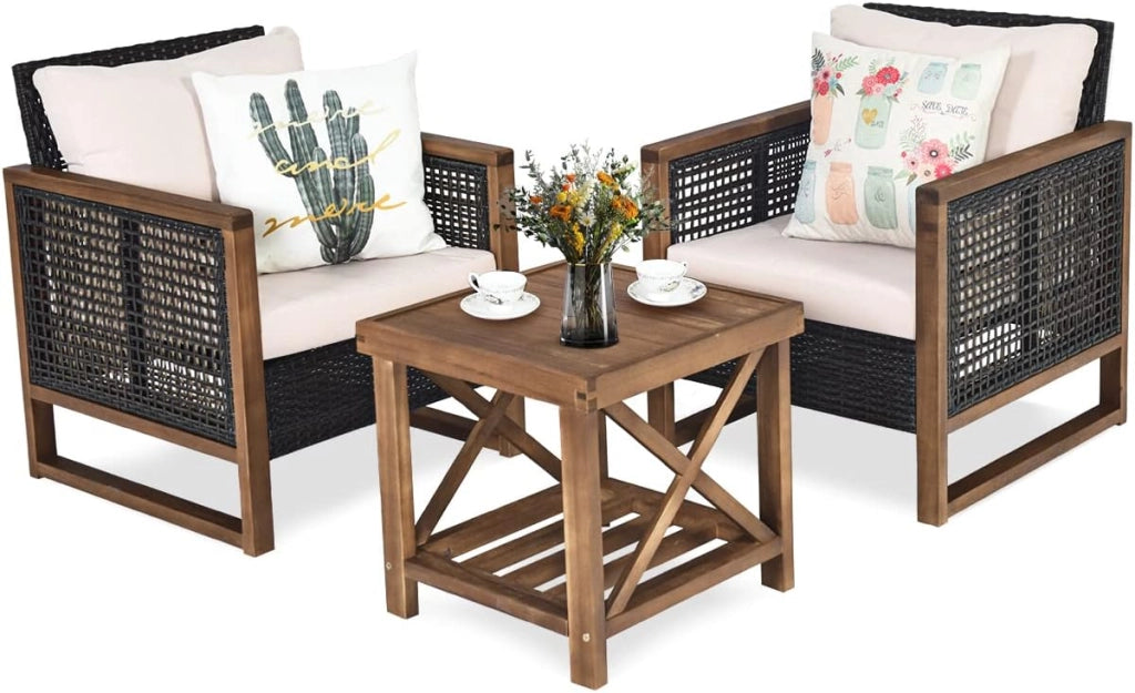 Set Divano con Tavolino da Esterno, Divano da Giardino 2 Posti, Divano In Rattan Incluso Cuscino Color Arancia, Divano da Giardino, da Cortile, Marrone Sfumato, 115 x 64 x 80 cm