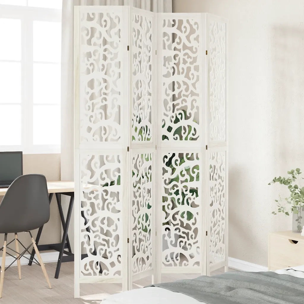 Divisorio Ambienti | Divider per stanze | Paravento 4Pannelli Bianco Legno Massello di Paulownia